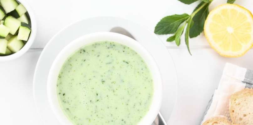Soupe froide de concombre, Feta et Menthe